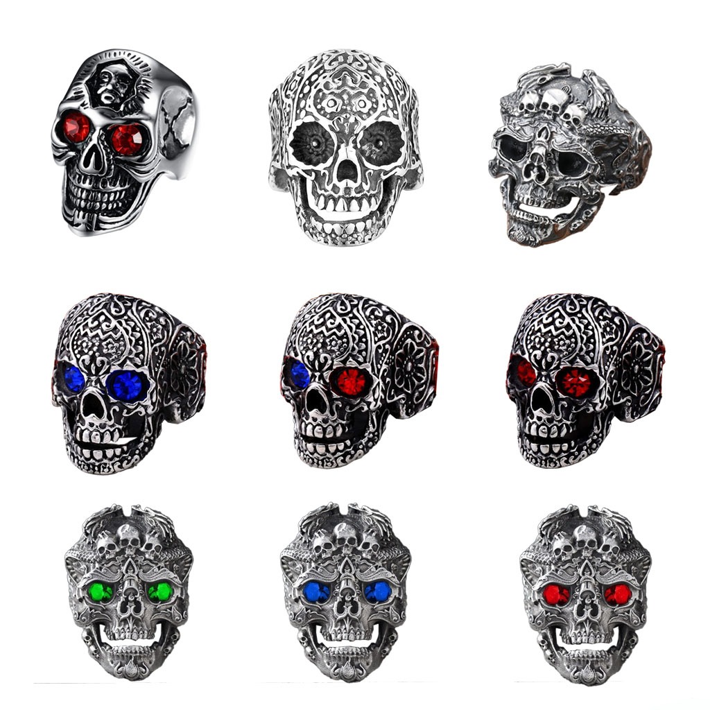 COD Tren Fashion Cincin Pria Batu Ruby Bertahtakan Batu Vintage Cincin Bentuk-Sherman