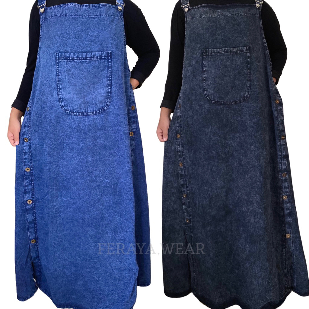Overall Aerora Jeans Kodok Dress Wanita Allsize Terbaru Jeans Wash