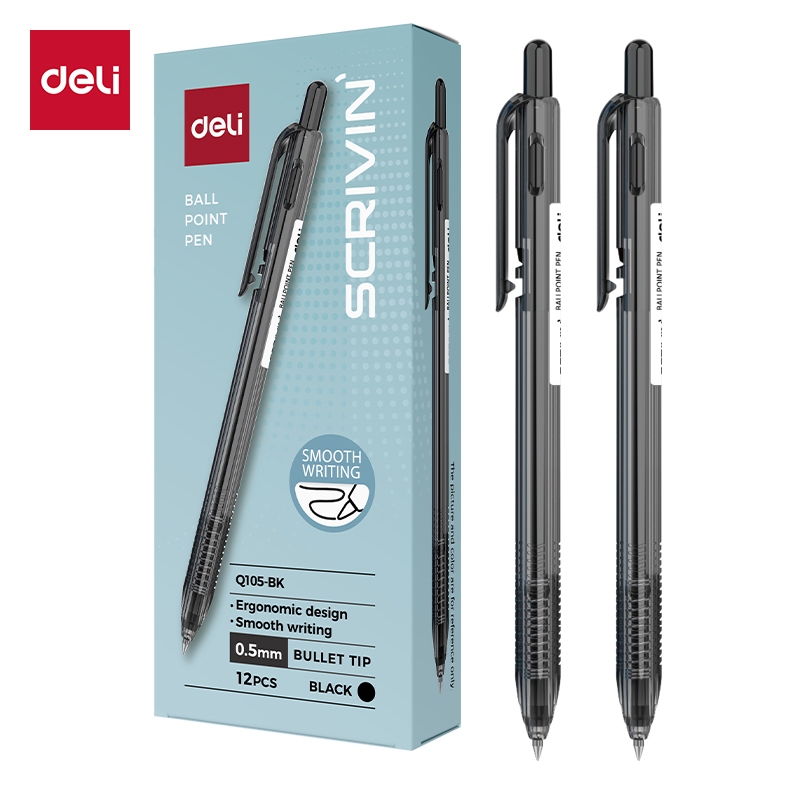 DELI EQ105-BK Ballpoint / Pulpen / Bolpen 0.5mm Tinta Warna Hitam