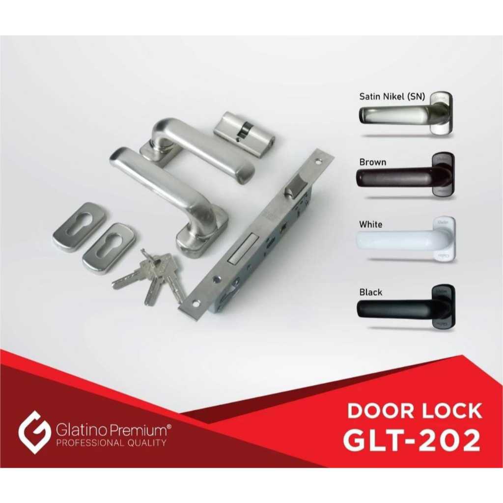 Handle Set Alumunium Premium Door Lock GLT-202 Satin Nikel Brown Whita Black Gagang Pintu Kunci Alum