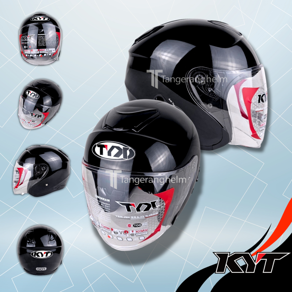 HELM KYT KYOTO Solid Black Doff Glossy - Half Face Original - Helm Motor Pria Wanita
