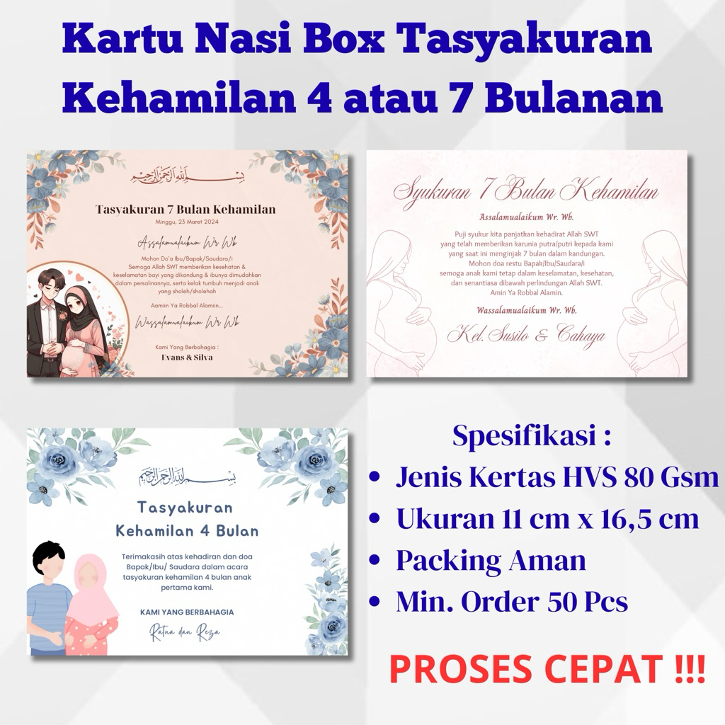 (50 PCS) KARTU NASI BOX TASYAKURAN KEHAMILAN 4 BULANAN atau 7 BULANAN