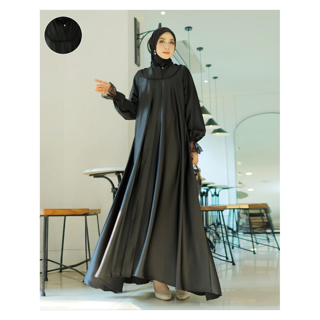 Gamis Hitam Bamboe Satin Premium