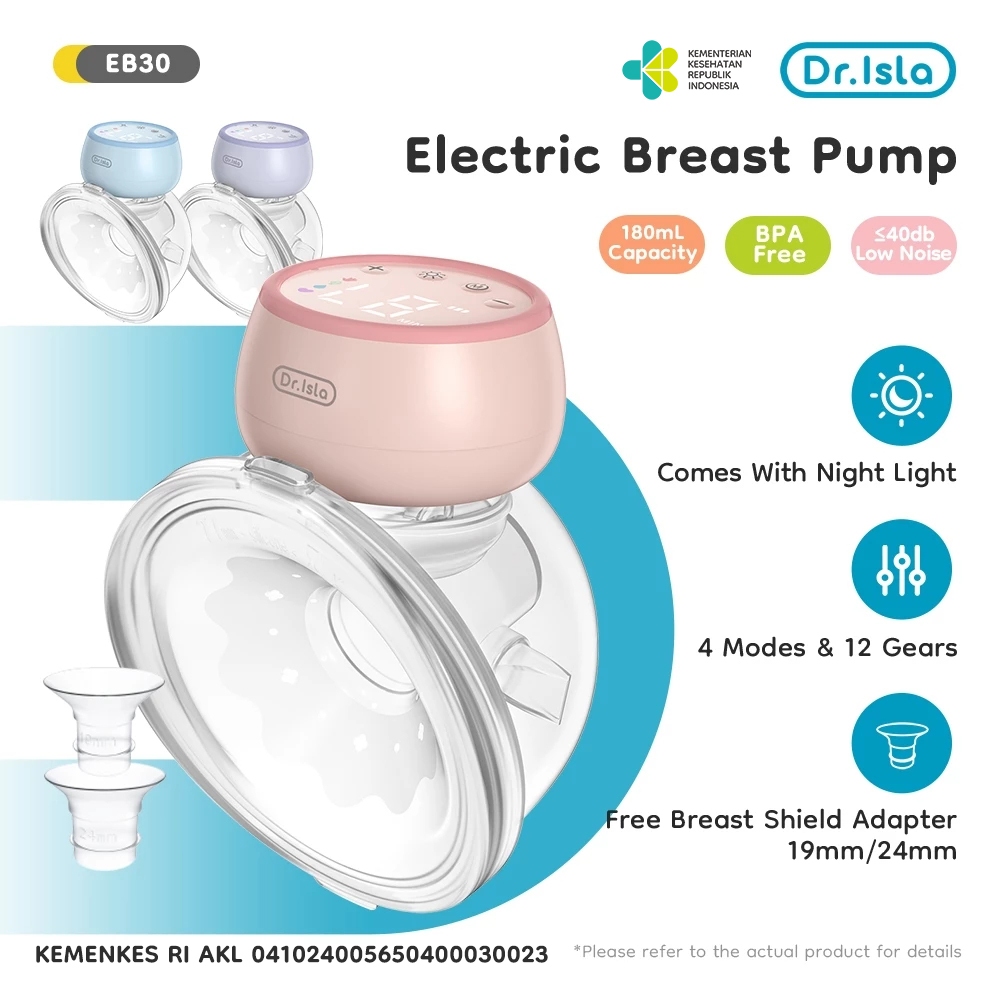Dr.isla Pompa Asi Elektrik Handsfree Fungsi Lampu Malam Wireless Breast Pump BPA Free Pumping ASI EB