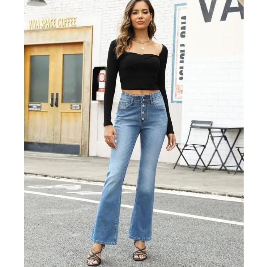 PREMIUM TOP | Jeans Button Highwaist Cutbray Wanita/Jeans Cutbray Wanita Kekinian