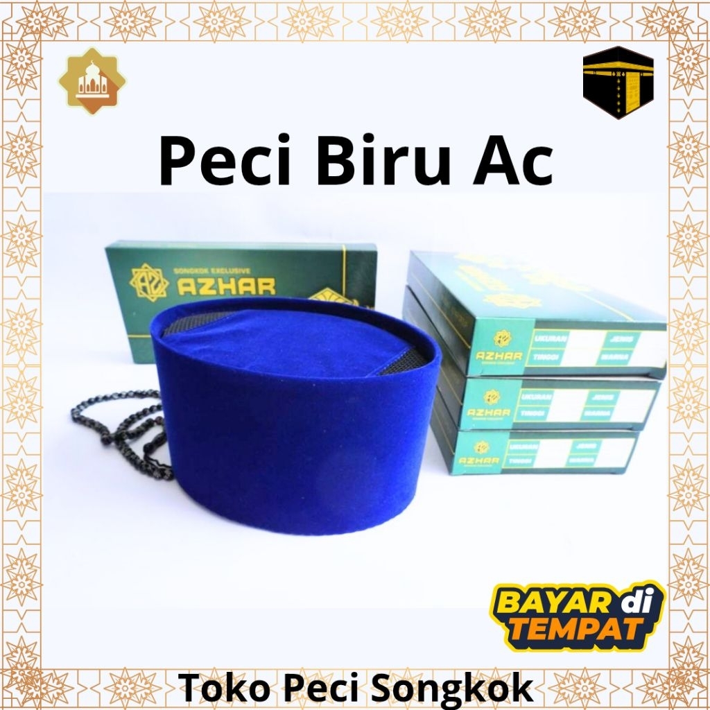 Promo COD Peci Biru Polos AC Tinggi 9 cm Tinggi 10 cm Peci Kopiah Songkok Biru Polos AC Peci Songkok