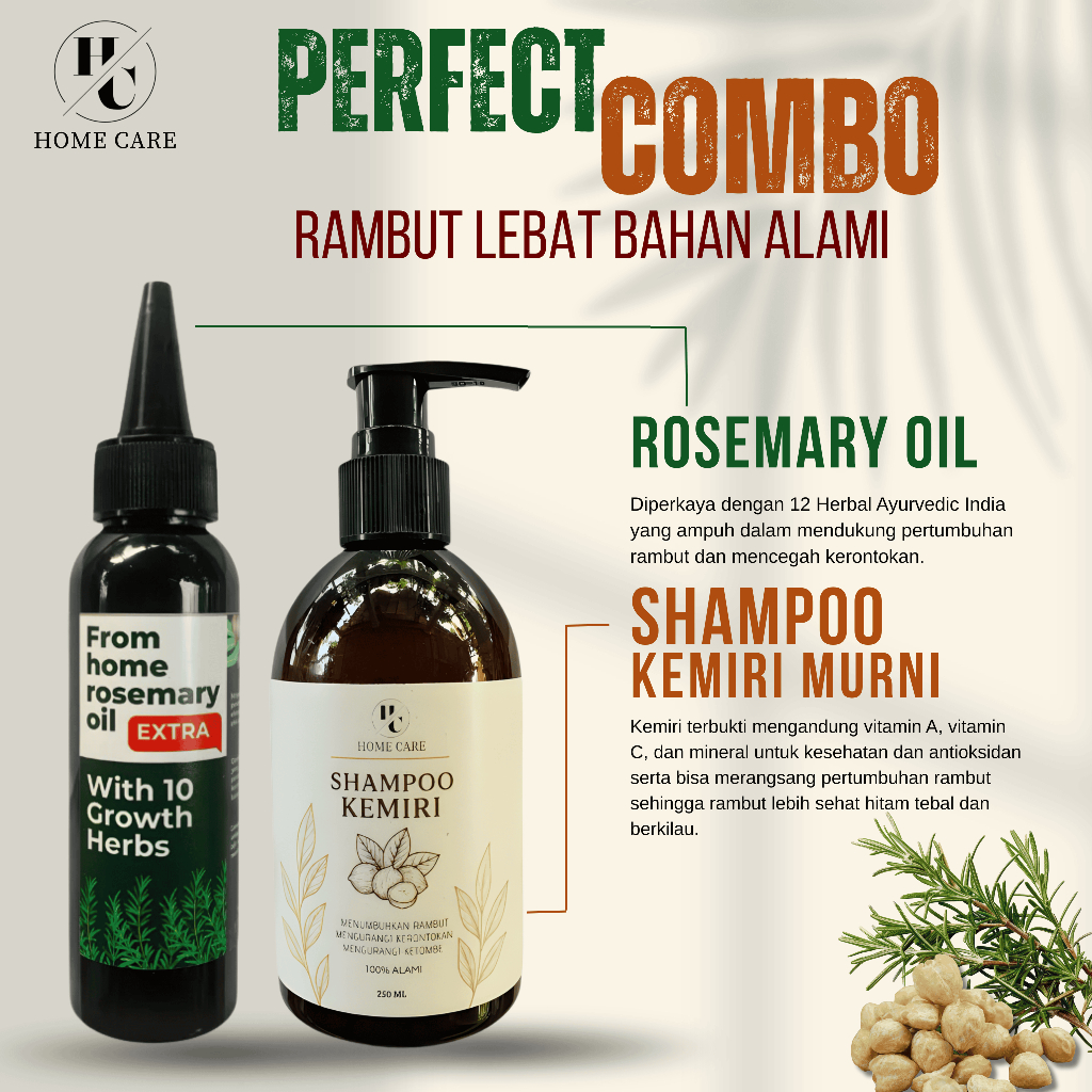 Bundling From Home Rosemary Oil & Shampoo Kemiri Murni Non SLS – Hair Growth Set - Perawatan Rambut 