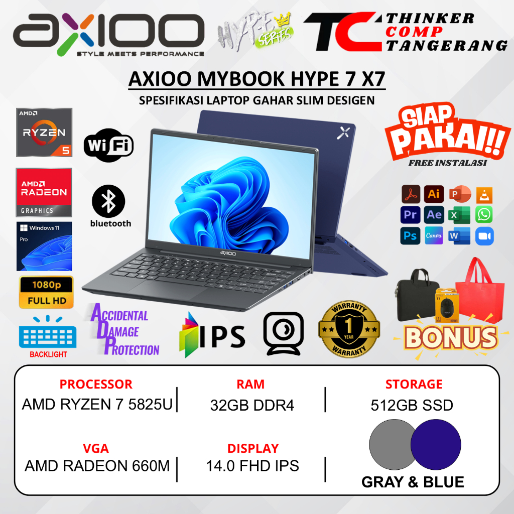 Axioo Hype 7 X7 Ryzen 7 5825U 32GB 512GB | 14” FHD IPS | Backlit | Win11