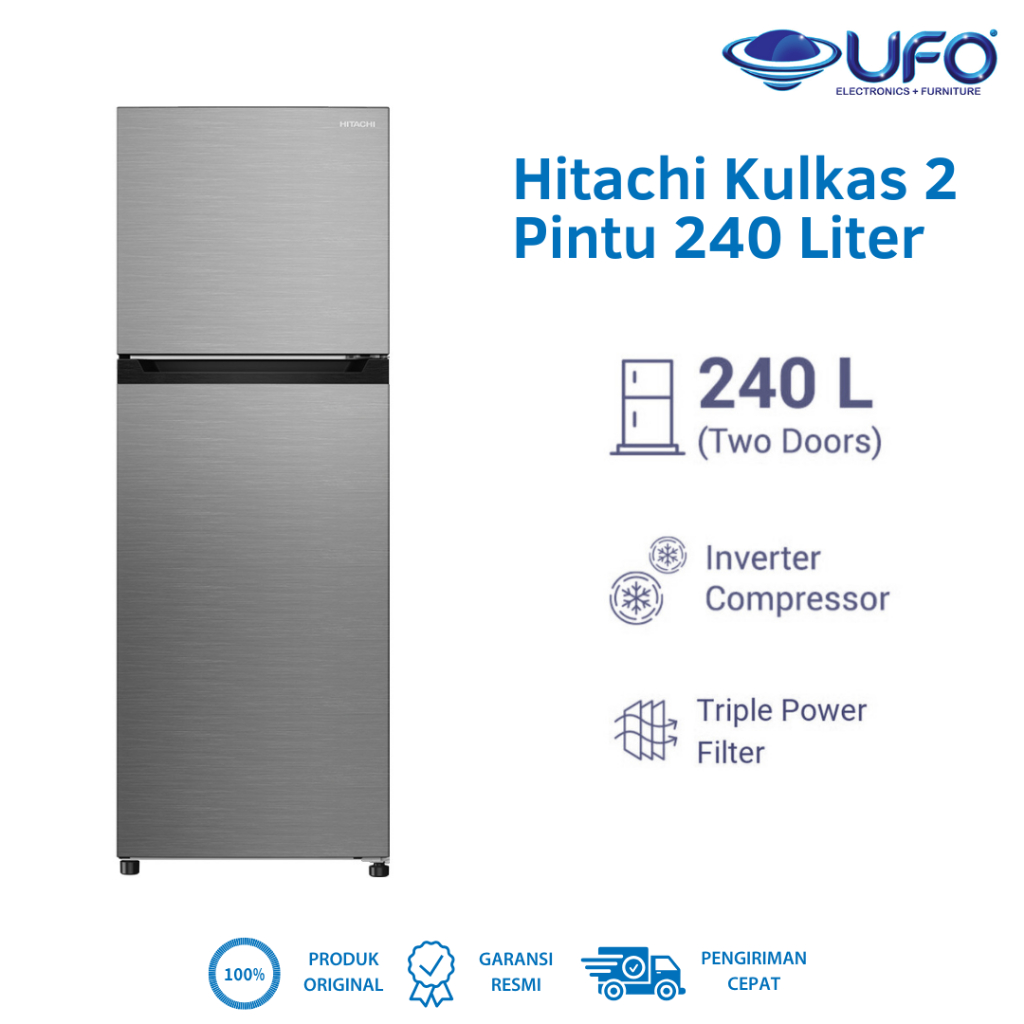 Hitachi Kulkas 2 Pintu Inverter 240 Liter HRTN5255MFXID