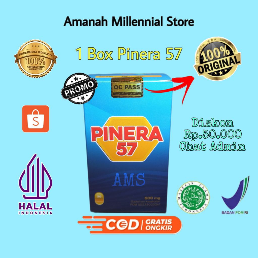PINERA57 100% ORIGINAL 1 BOX OBAT DIABETES STROKE KOLESTEROL JANTUNG ASAM URAT PINERA 57