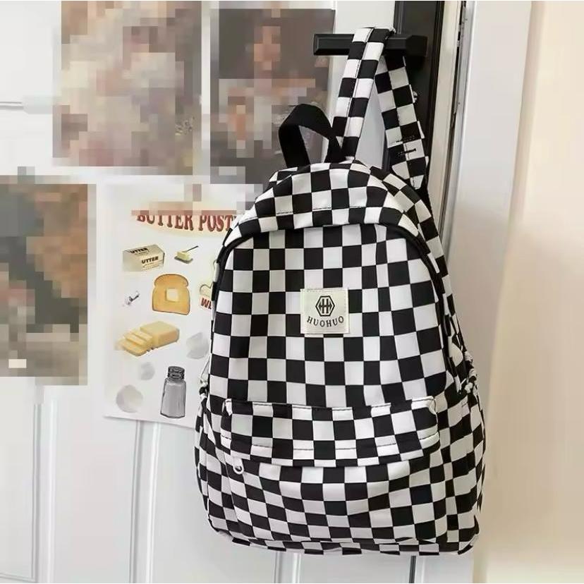 Three.bag Tas Ransel Sekolah Cowo cewe Motif Kotak Catur Warna Backpack Sekolah Anak Laki sd smp sma