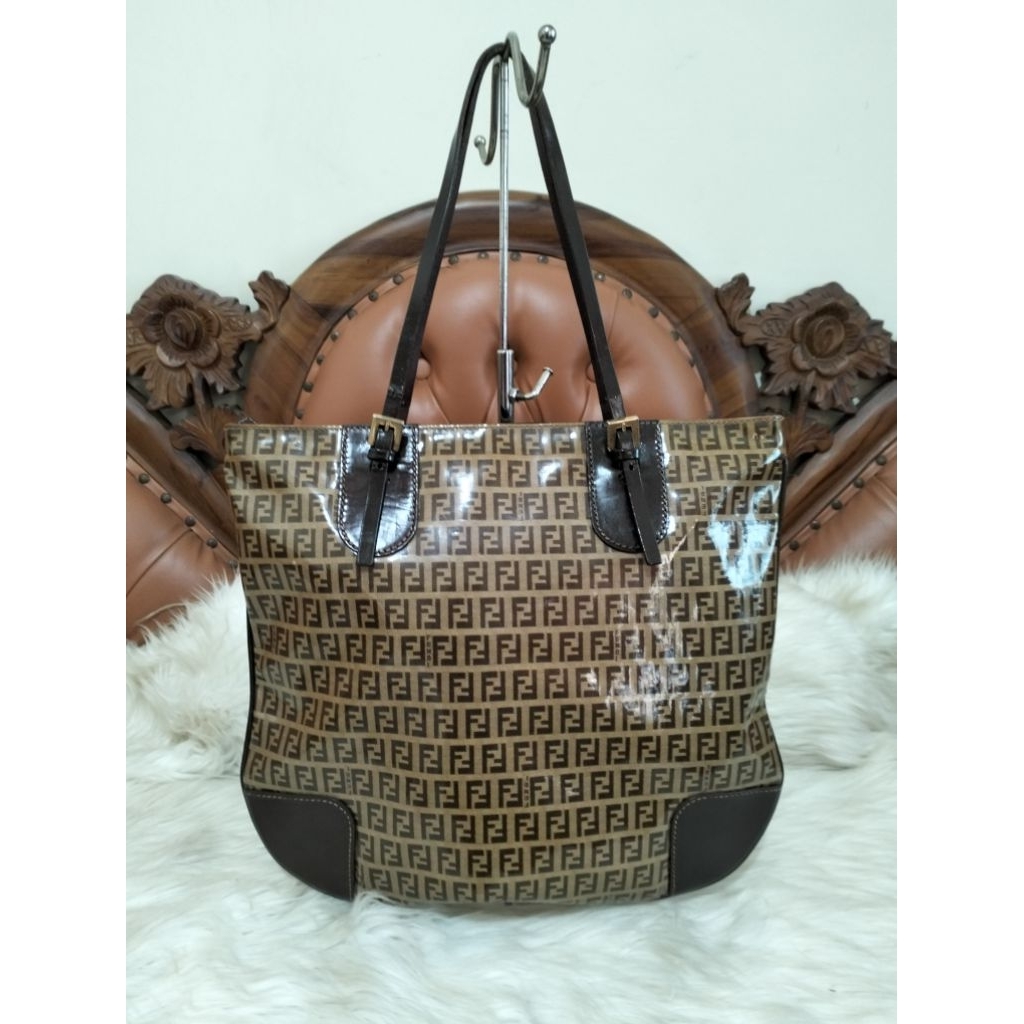 Fendi Full Logo Patent Leather Tote Bag