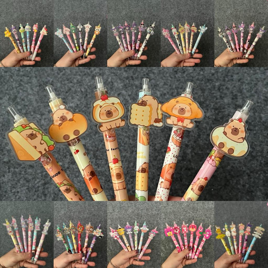 Pena karakter isi 6Pcs FREE POUCH | Pena karakter | Pena acrylic | Pena lucu | Pena sanrio