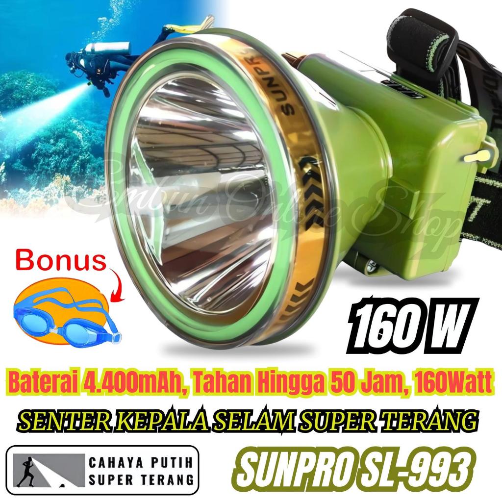 Senter Kepala Selam 160W Sunpro Sl-993 160 Watt Super Terang SL 993 Cahaya Putih