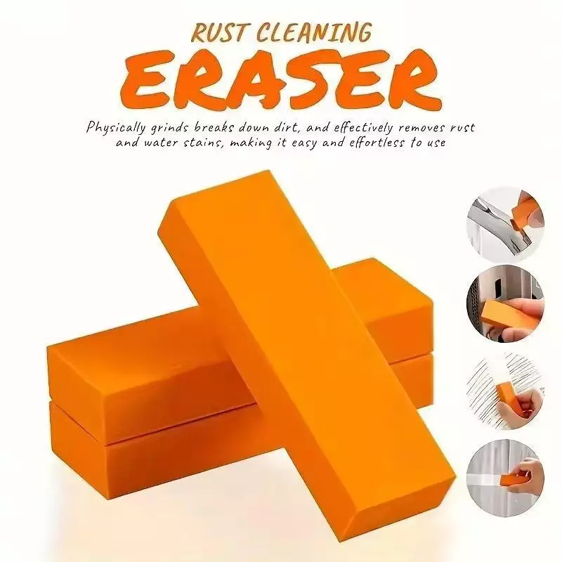 Rust Cleaner Cleaning Eraser Karet Orange Alas Penghapus Pembersih Penghilang Karat Kerak Kapur Shower Dapur Kamar Mandi Stainless Steel Logam Reusable Keran Kran Jamur Air Panci Wajan Jendela Kaca Noda Rumah Tangga Mobil Stang Sepeda Motor Tanpa Kimia
