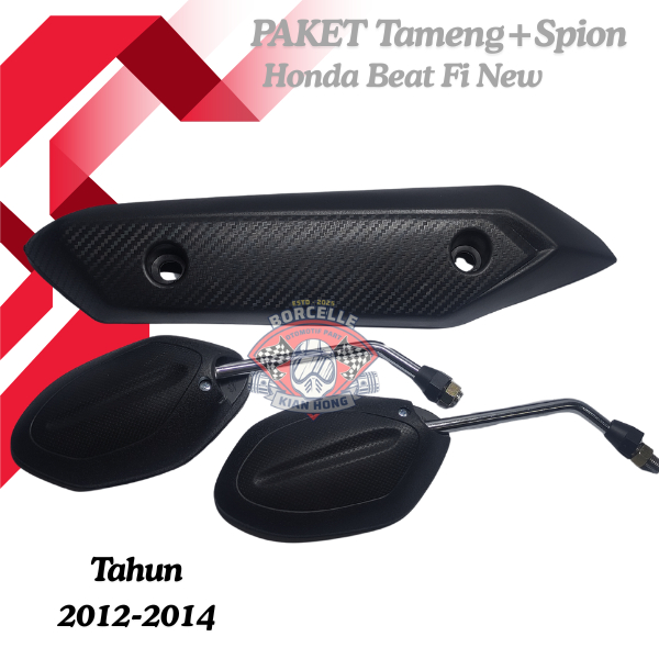 1 SET Cover Tutup Tameng Knalpot Honda Beat Fi New Tahun 2012-2014+Kaca Spion Beat Tangkai Chrome
