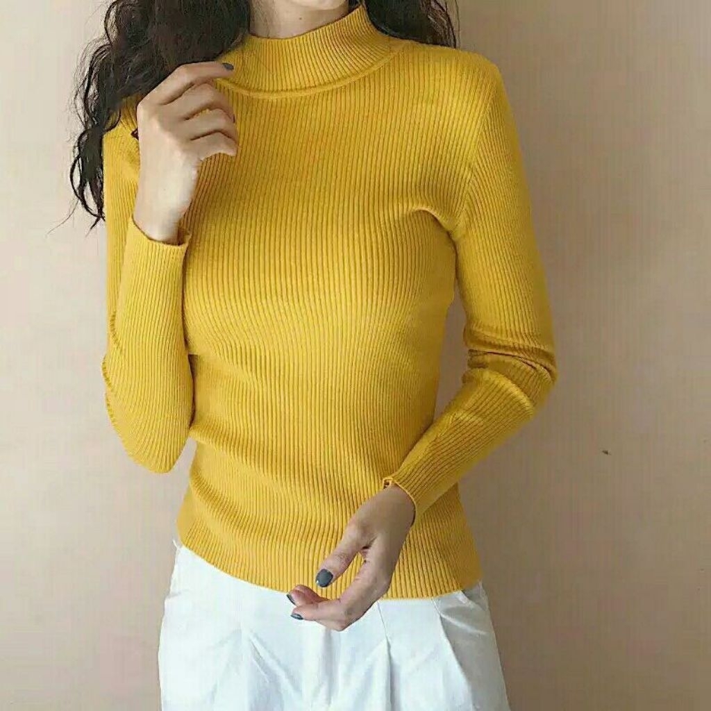 LASARA - LS6084 Davina Top Import | Turtle Neck Knit Top | Atasan Rajut Import | Baju Atasan Wanita 