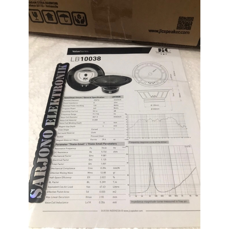 speaker jic 10 inch LB 10038 mid low garansi original 100%