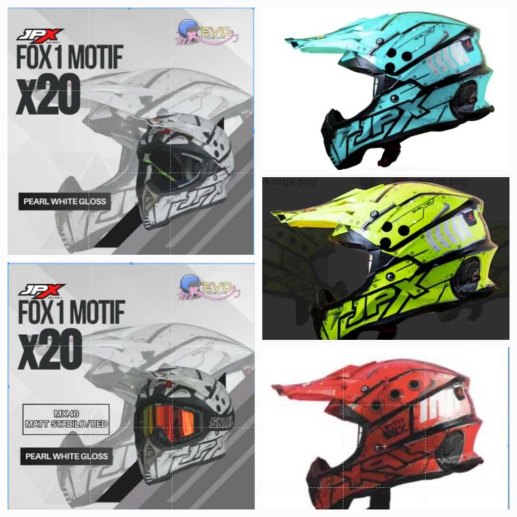 HELM JPX CROSS FOX1 - X20 TITAN PEARL WHITE GLOSS PAKET GOOGLE SNAIL HELM MOTOCROS / OFFROAD DEWASA