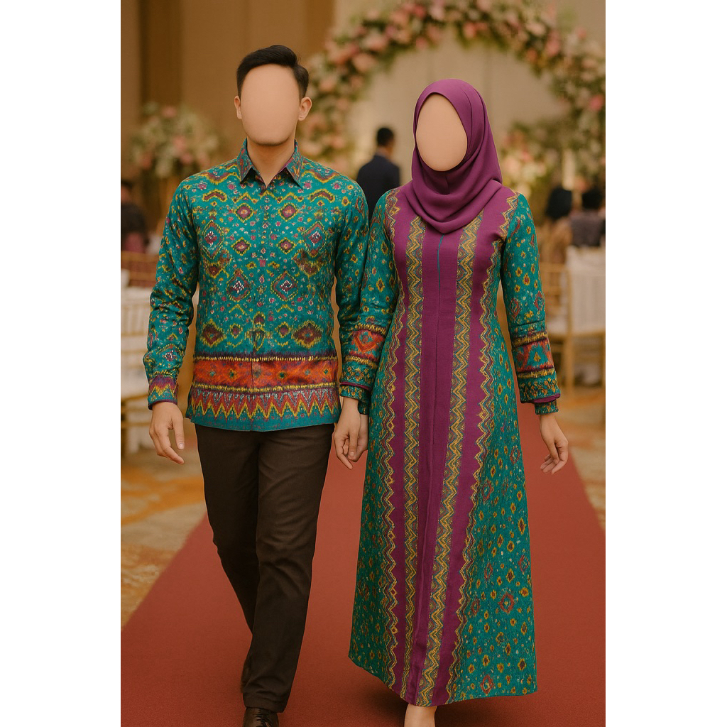 Couple Gamis & Setelan Rok Blongket Palembang | Bahan Katun Dolby Printing | Resleting Depan