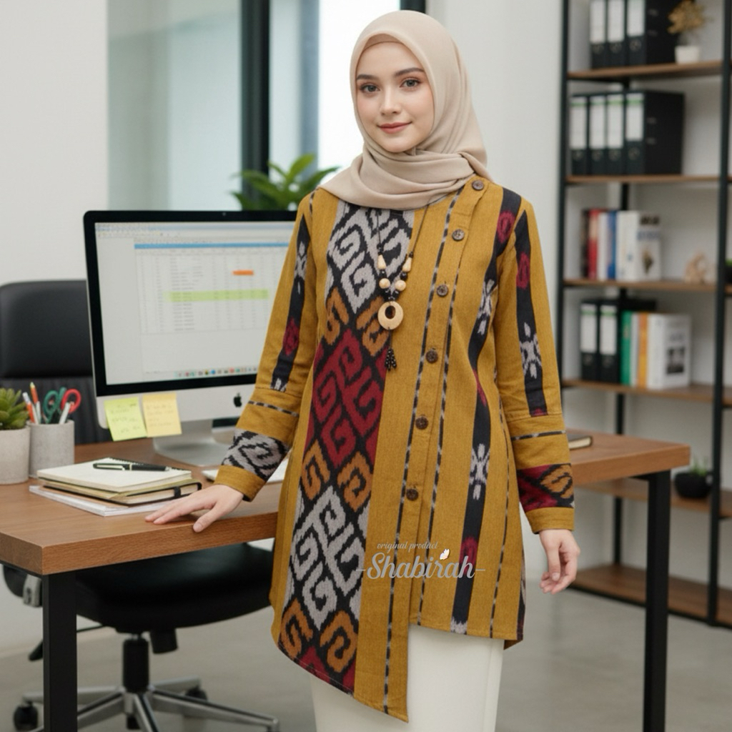 SHABIRAH - ATASAN BATIK WANITA MODERN SEKAR TUNIK TENUN / DRESS UNIK / BAJU WANITA MURAH KEKINIAN