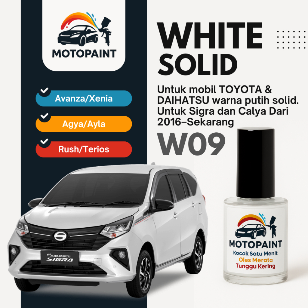 Cat Oles Mobil – Cat Baret Mobil – Touch Up Paint White Solid W09 Toyota Sigra dan Calya 2016-Terbar
