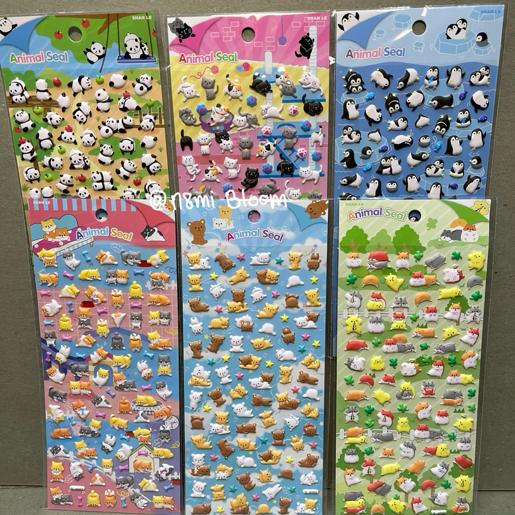 Stiker Timbul Kecil Karakter Puffy Beruang Panda Hamster Hewan Imut