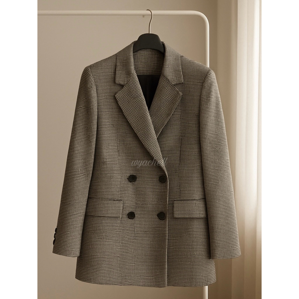 LONG COAT COKLAT HOUNDSTOOTH TWEED