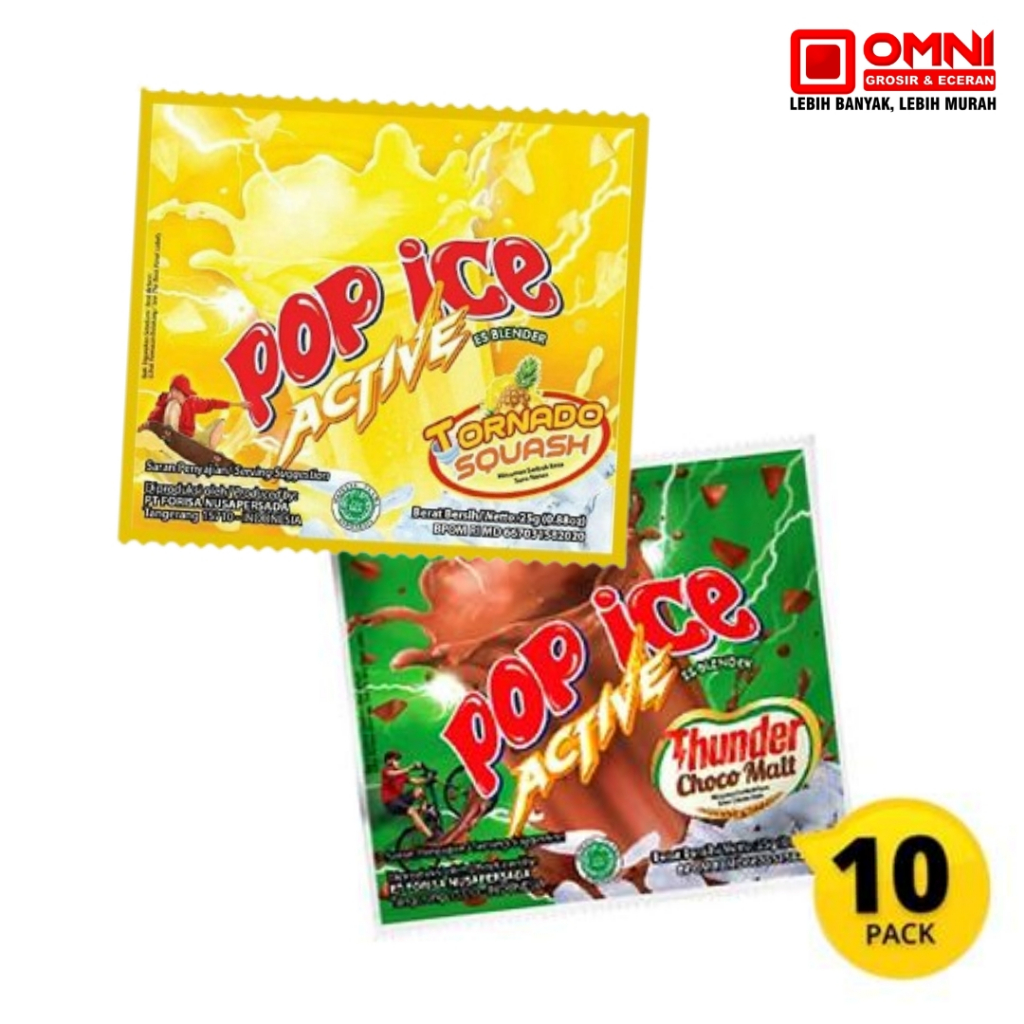Pop Ice Active Thunder Choco Malt dan Tornado Squash ( 1 Renceng isi 10)