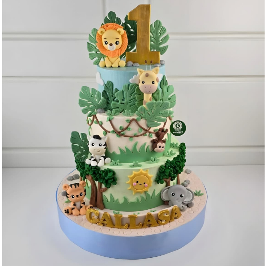 CAKE ANIMAL 3 TIERS UK 25+20+15CM SEMI FONDANT / KUE ULANG TAHUN