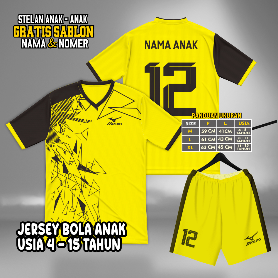 Jersey Futsal Anak GRATIS Custom Sablon Nama + Nomer Punggung, Stelan Baju bola Dry fit ukuran anak