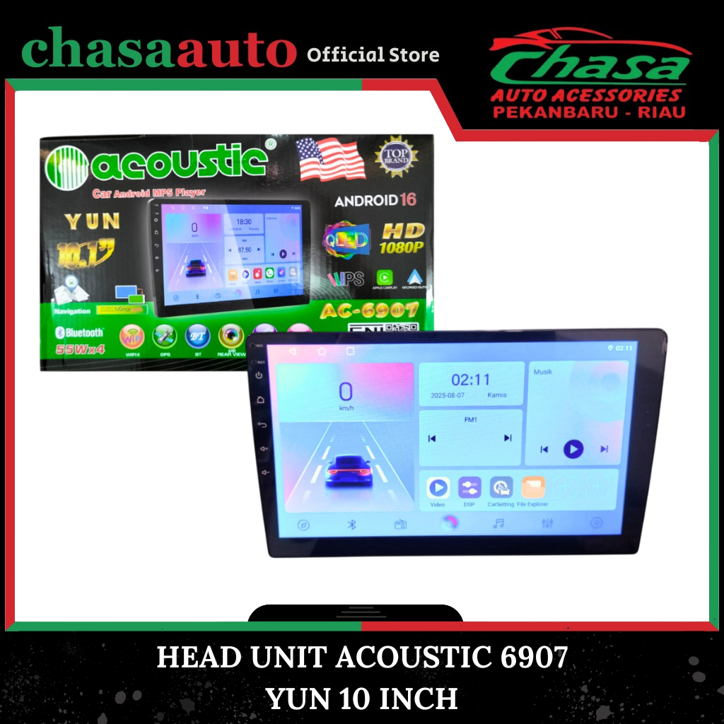 (CHASA) HEAD UNIT ANDROID TV QLED 10.1 INCH ACOUSTIC AC 6907 YUN RAM 4 / 64 GB