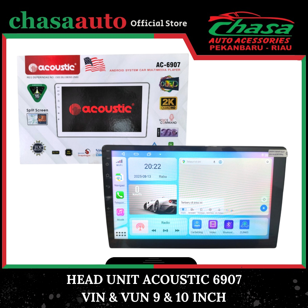 (CHASA) HEAD UNIT ANDROID TV 2K QUAD HD OLED ACOUSTIC VIN & VUN AC 6907 9 & 10.1 INCHI RAM 8 / 128 G