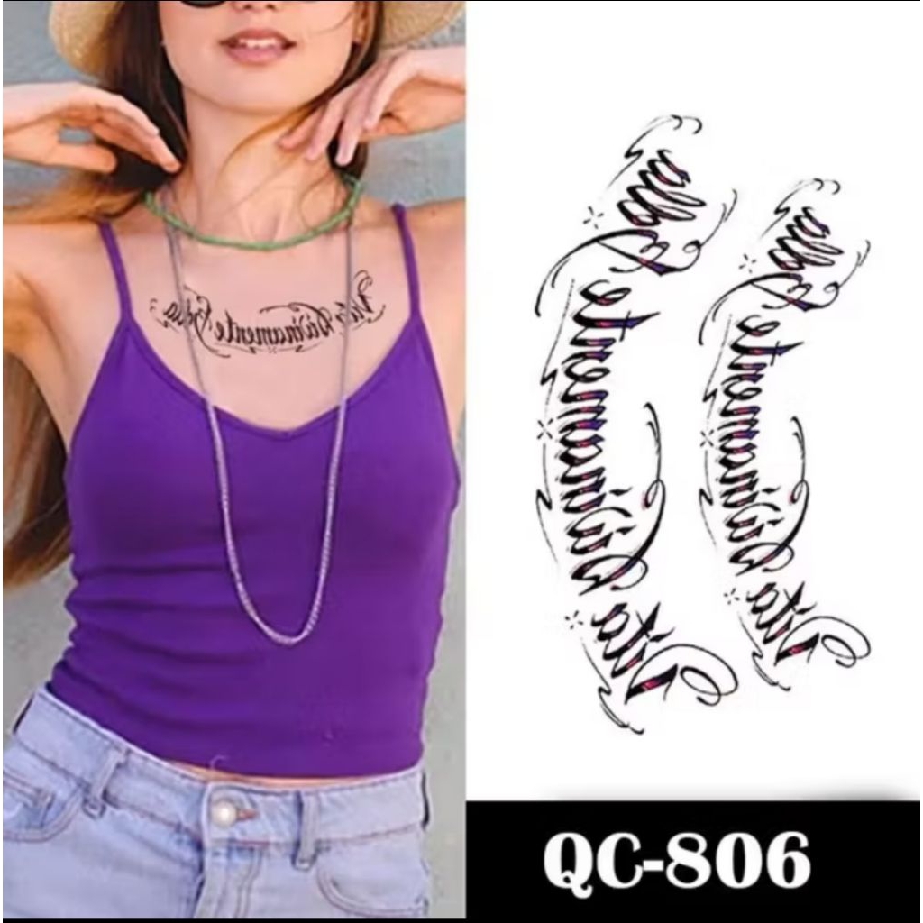 ( COD ) Tatto temporer QC 806 TULISAN LATIN uk 22x11 stiker tato temporary realpict bisa buat cewek 