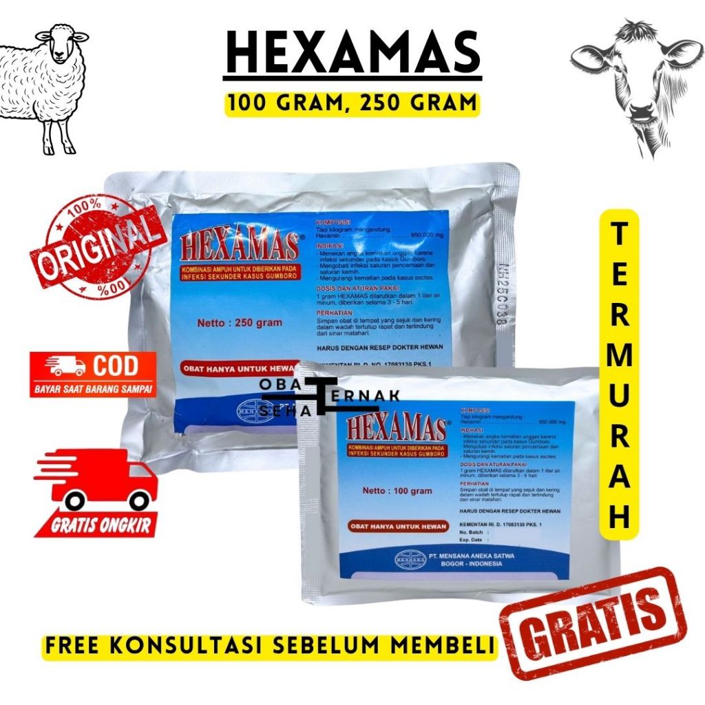 HEXAMAS 100 gram dan 250 gram - Obat Gumboro Gumbonal Infeksi Pencernaan Saluran Kemih Ascites Ayam 