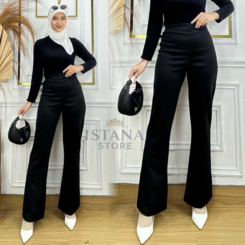 ISTANA STORE - Celana Cutbray Wanita Dewasa Pinggang Karet Highwaist - Celana Cutbray Scuba Premium