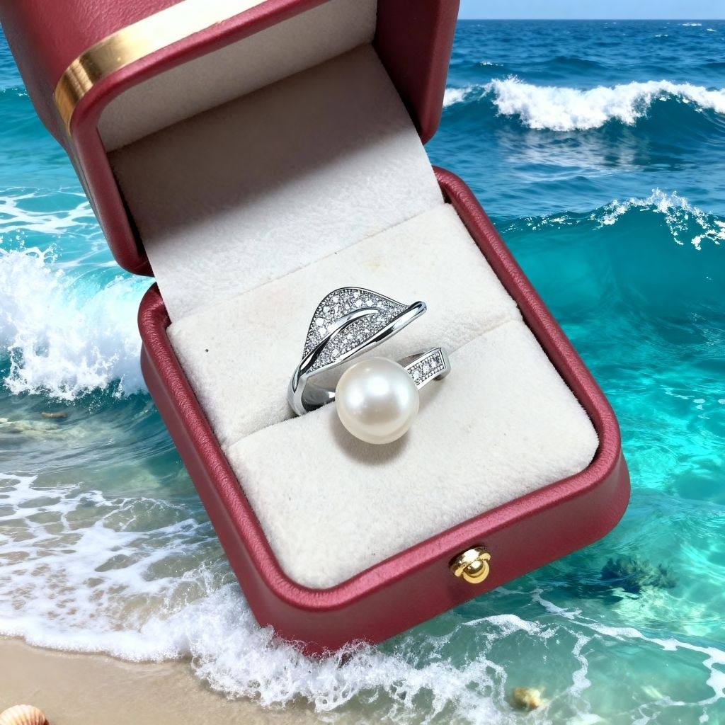 Cincin Rhodium lapis emas 18k Mutiara Air tawar asli Lombok