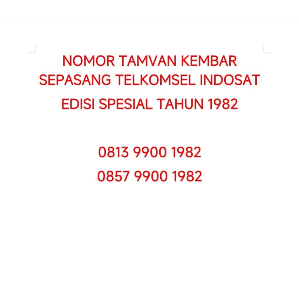 Nomor Tamvan Sepasang Edisi Spesial Tahun 1982