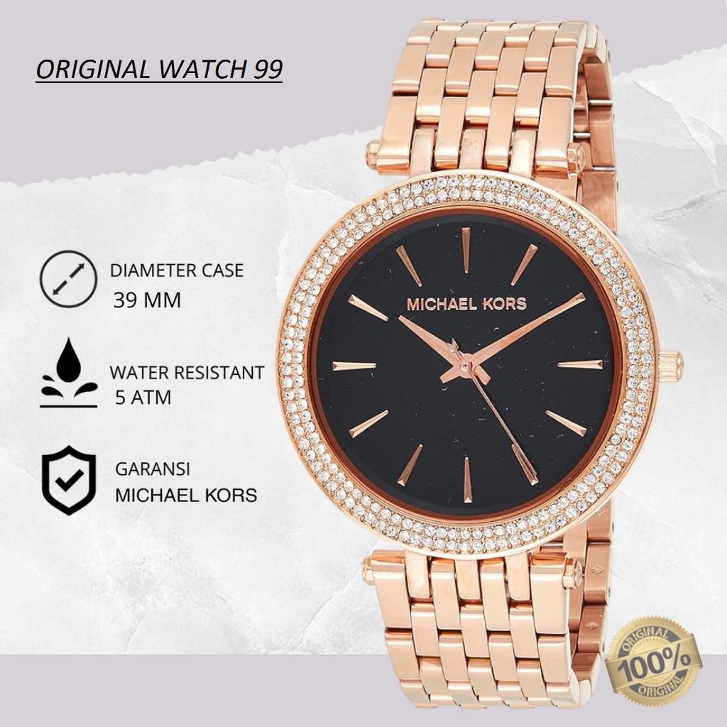 100% ORIGINAL Jam Tangan Wanita Michael Kors MK3402 Darci Rosegold Stainless Steel Strap Rantai Mewa