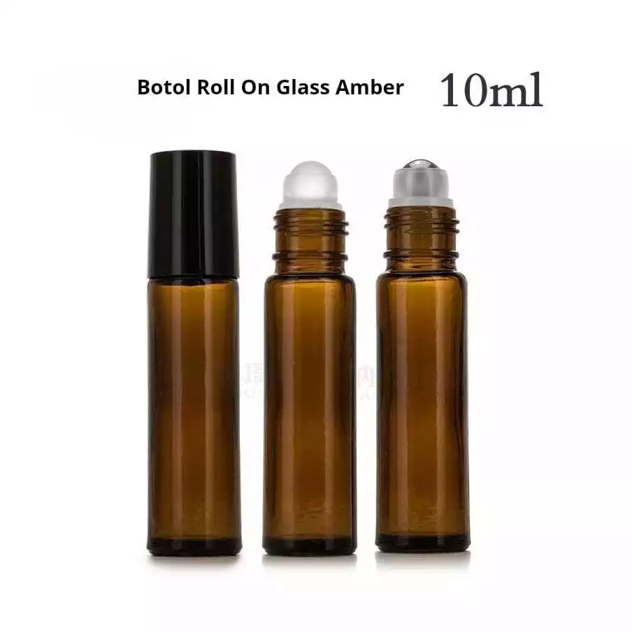 Botol Roll On 10 ml Botol Rol On Kaca Amber Tutup Putih Botol Parfum Roller Ball Botol Minyak Oil Ro