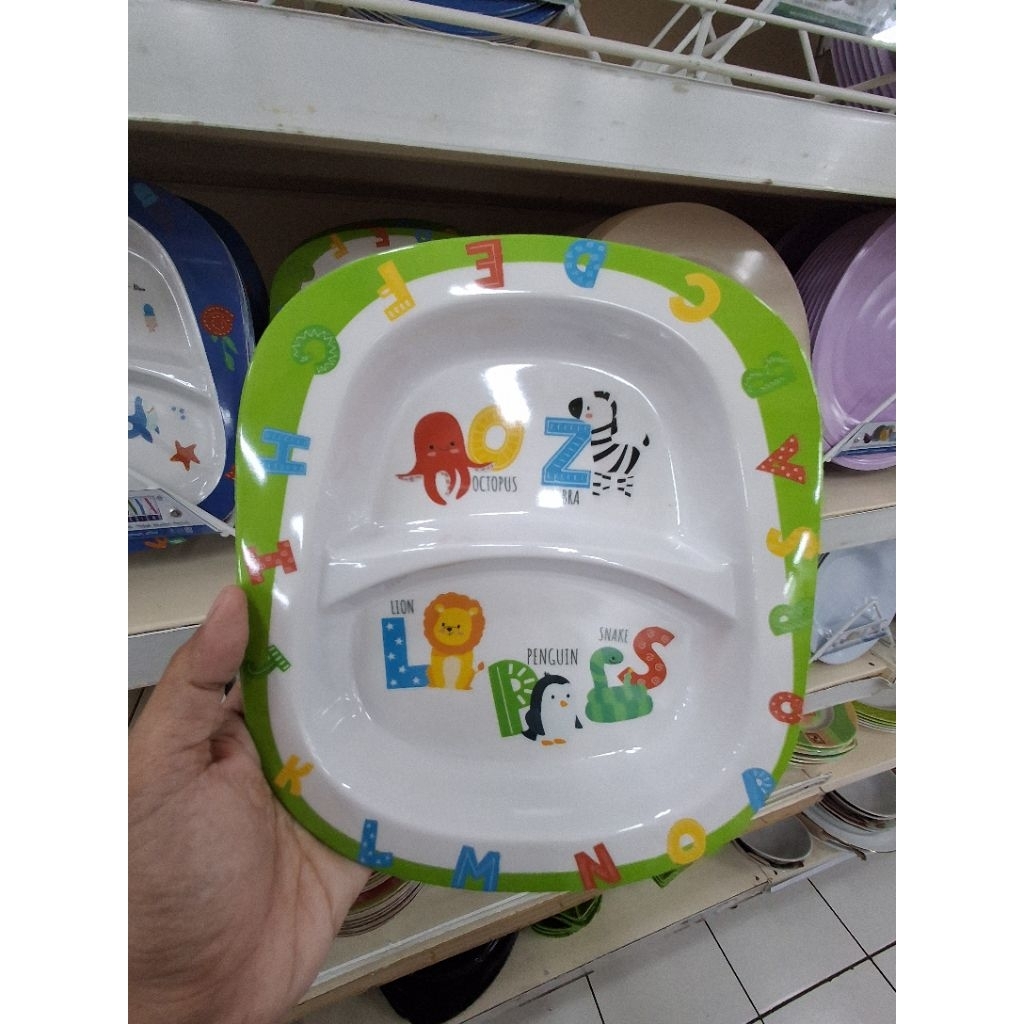 ONYX SEIV PIRING MAKAN BERSEKAT ANAK-ANAK KOTAK/ FOOD GRADE 25 CM/ MELAMIN PREMIUM