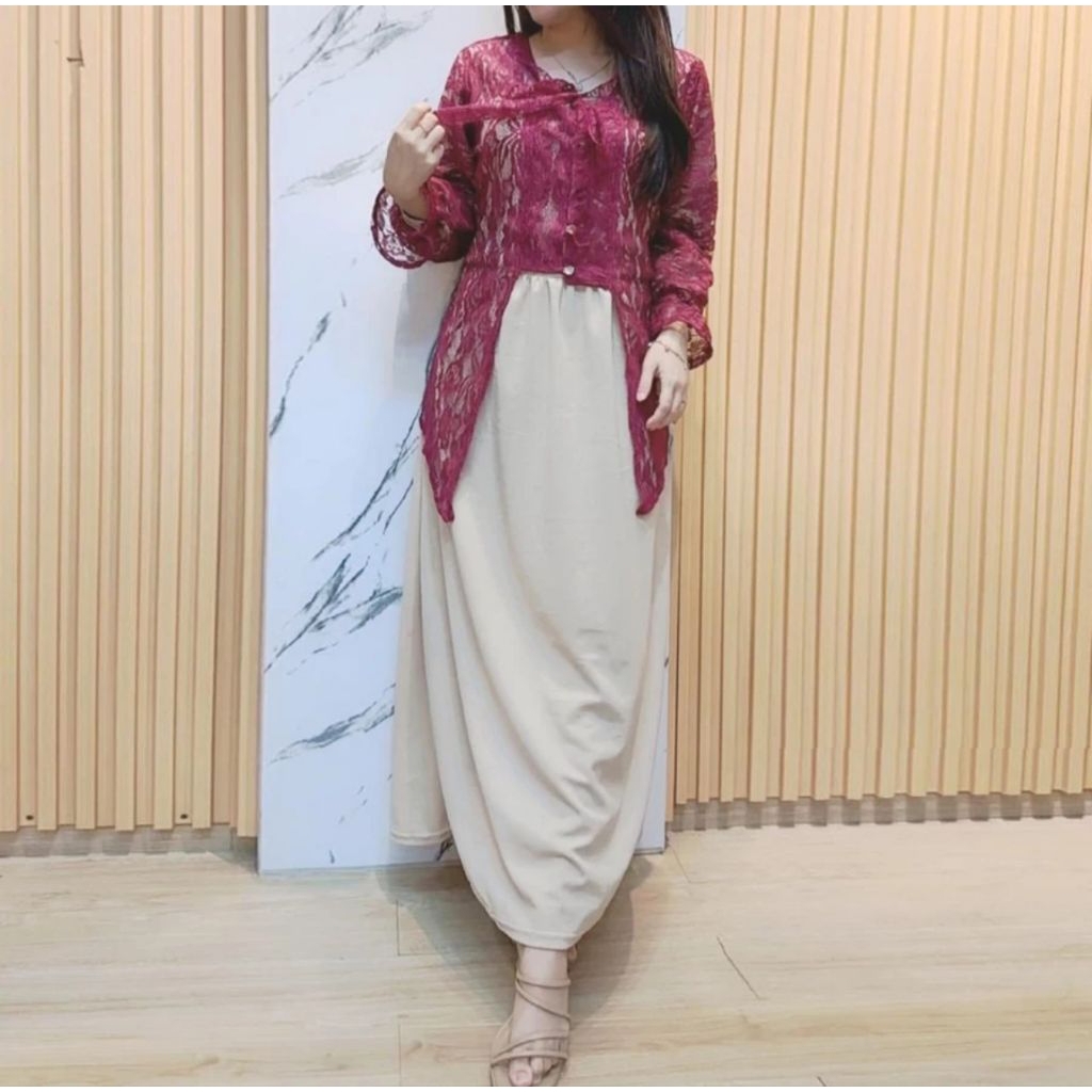 FM - LONGDRESS BRUKAT / OUTFIT TERBARU / OUTFIT BRUKAT / GAMIS BRUKAT / DRESS BRUKAT -SET 2IN1 LONGD