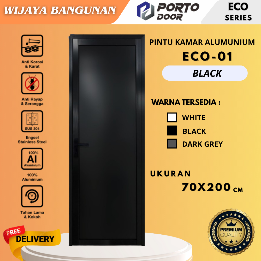 PORTO DOOR PINTU ALUMINIUM / ALUMUNIUM ECO-01 70X200CM ACP / PINTU KAMAR MANDI / PINTU WC / PINTU TO