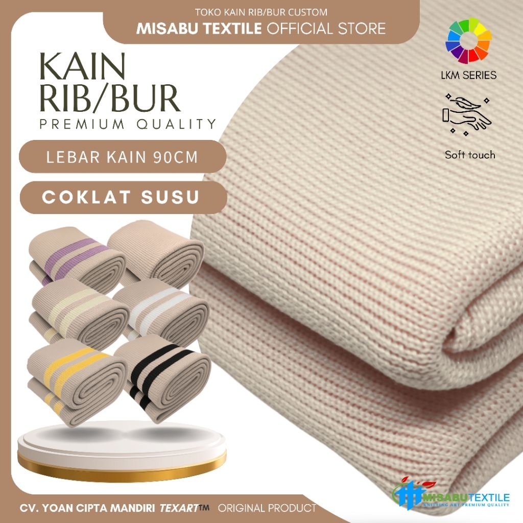 Kain rib bur jaket tebal polyester coklat susu rajut premium untuk kerah lengan dan pinggang jaket b