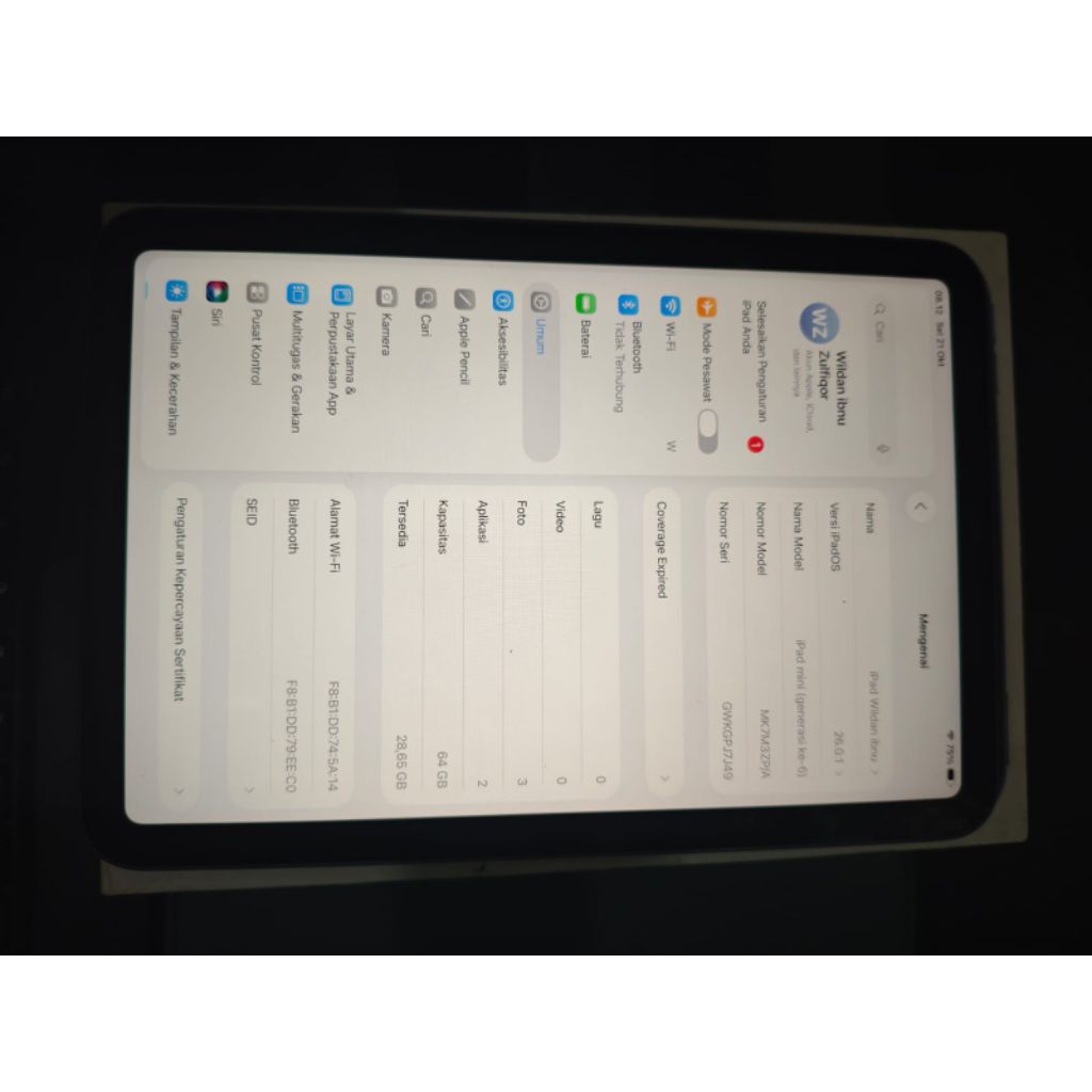 Ipad Mini 6 64GB (Second) Wifi Inter
