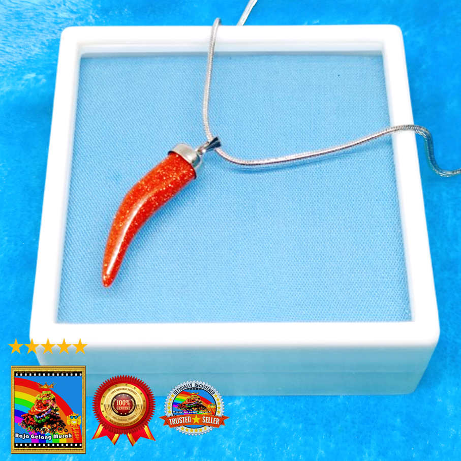 Kalung liontin  anti stress Batu Pasir Emas model taring Coklat