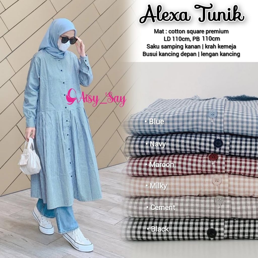 By Aisysay Alexa Tunik Motif Kotak-kotak Terbaru-Tunik Motif Korean Style-Tunic Kotak kotak Wanita-B