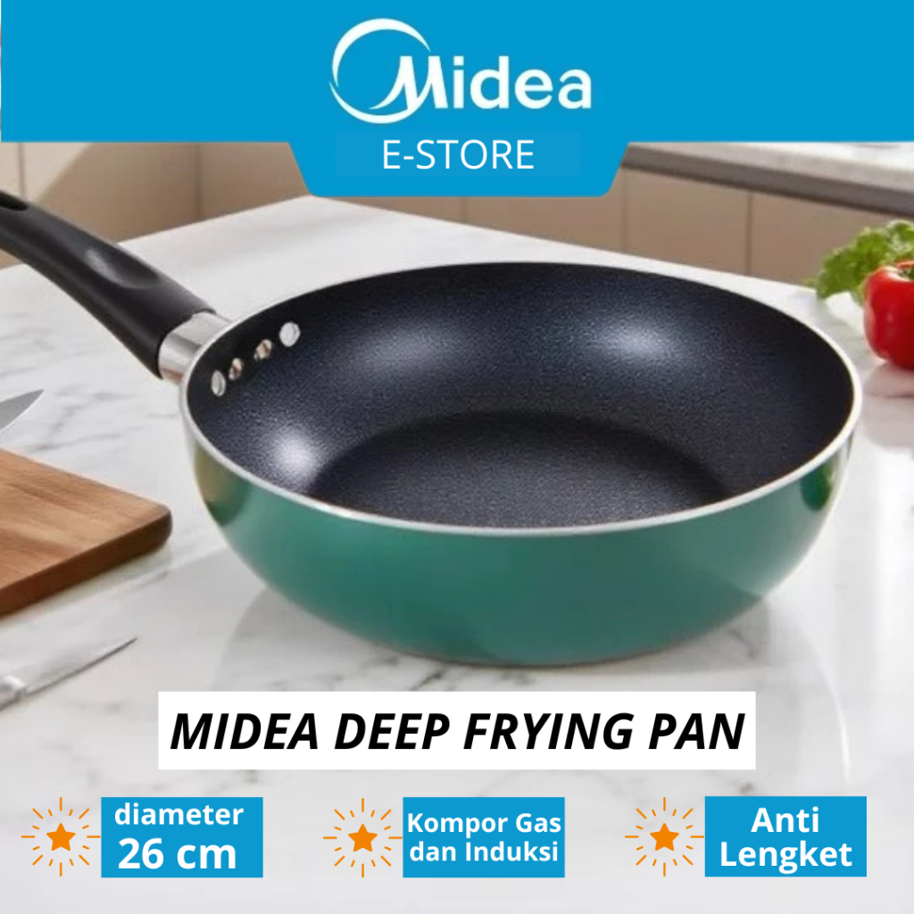 MIDEA Deep Fry Pan 26 cm Wajan Teflon Anti Lengket untuk Kompor Gas & Listrik