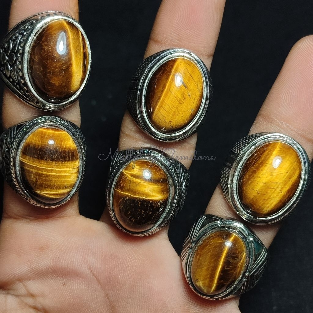 batu cincin tiger eye gold klep 3D asli natural / cincin batu tiger eye / batu tiger eye