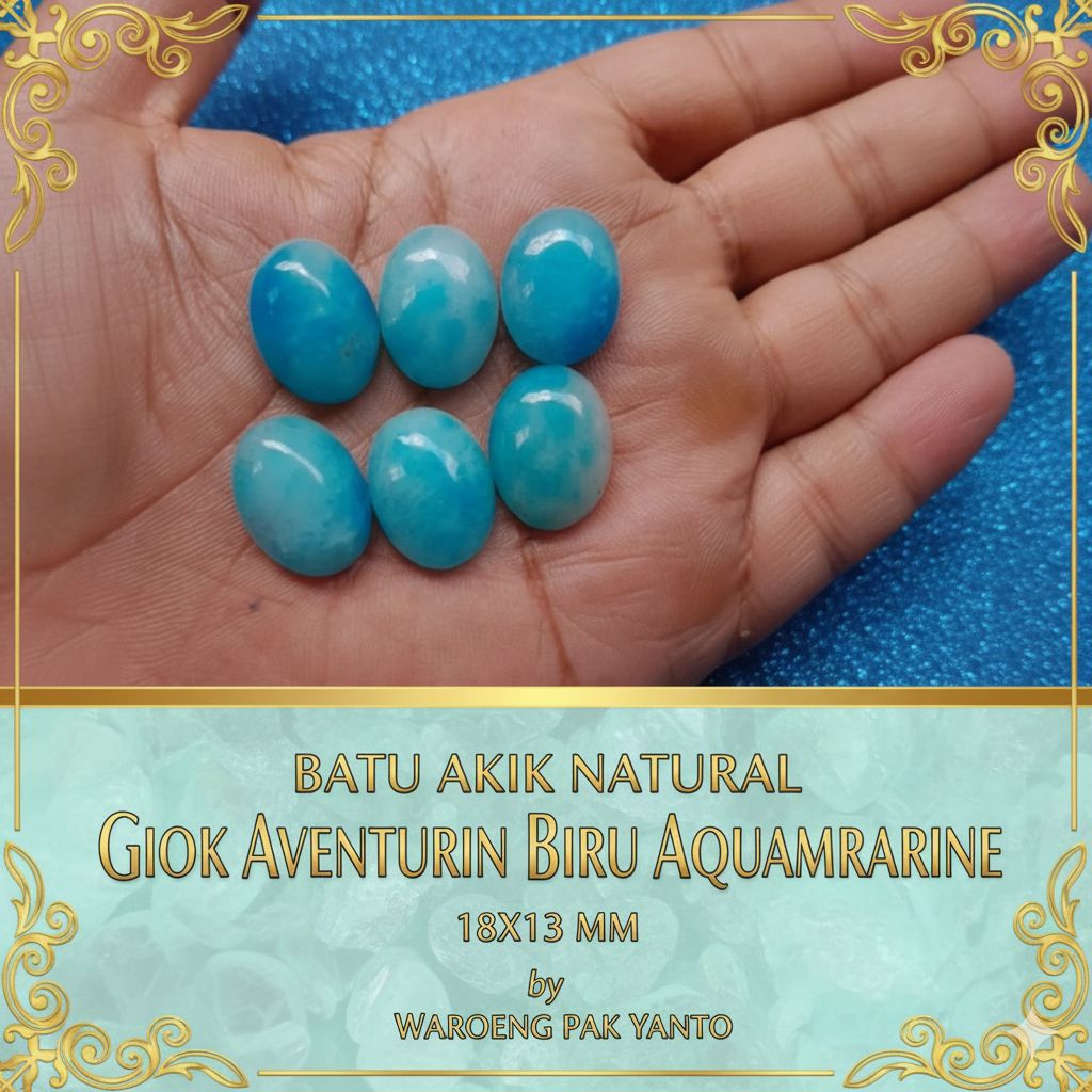 batu akik natural giok aventurin biru aquamarine 18x13 mm
